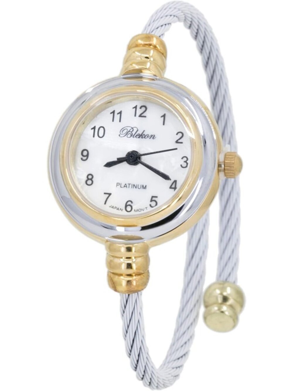 Womens Gold White Analog Quartz Elegant Cable Cuff Arabic Numbers Bracelet Watch